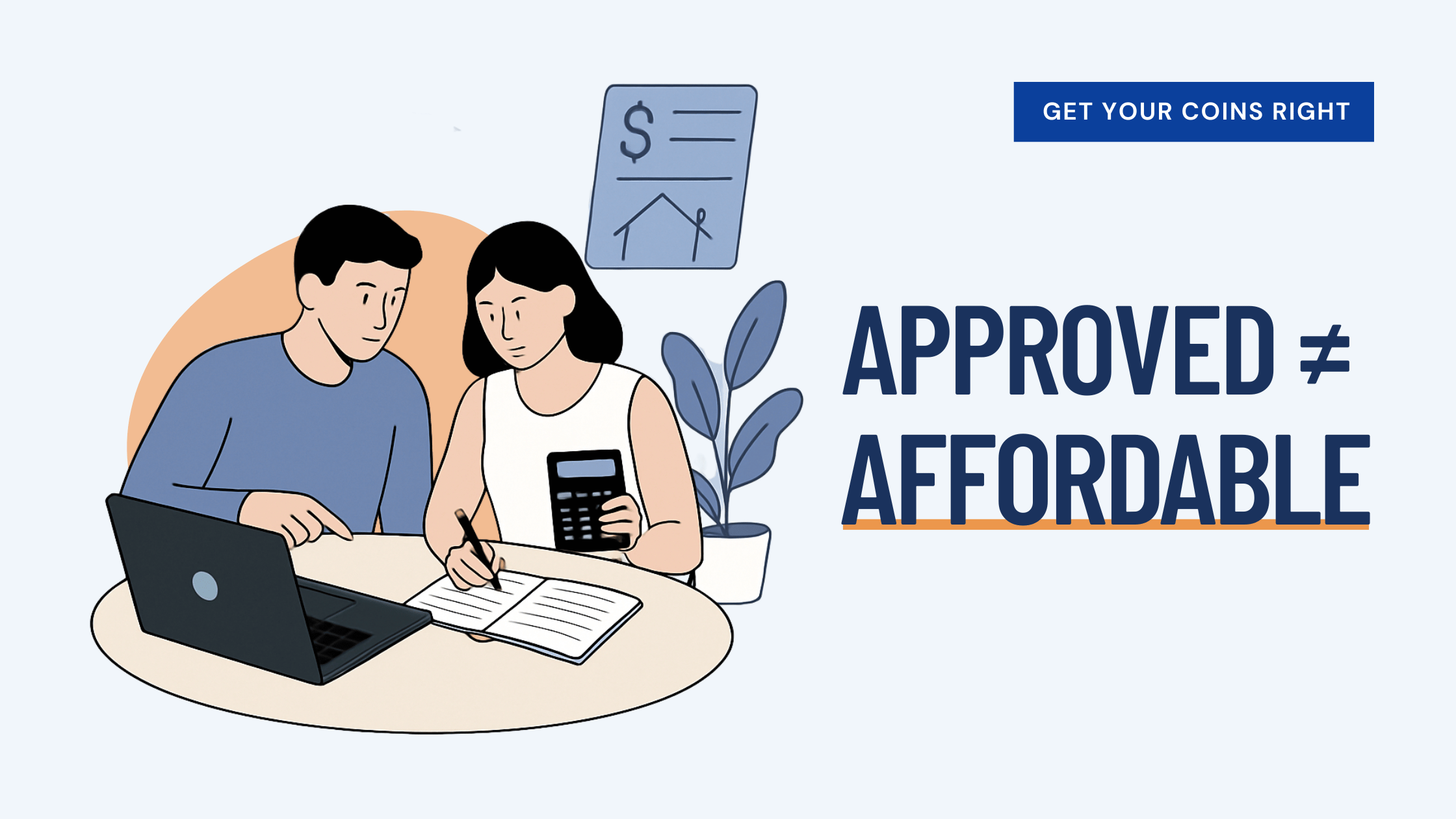 First-time homebuyers calculating housing costs and expenses on computer and spreadsheet